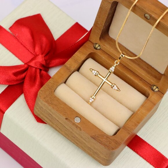 "Rose Gold Cross Pendant with Crystal Accents and Sleek Design, XPPT1863 - Picture 10 of 13